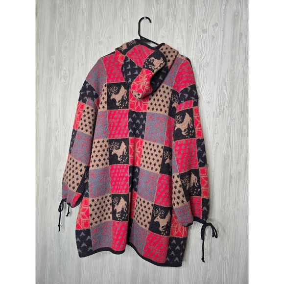 Vintage Tundra Canada Patchwork Hooded Wool Cardigan Sweater Womens M Red Black - Picture 3 of 5